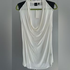 NWT White and black leather black Saks Fifth Avenue top